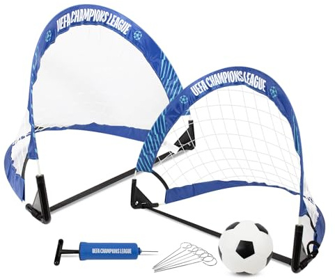 Hy-Pro Officially Licensed UEFA Champions League Skills Goal Set - UCL, 2x Skill Goal, 4 Inch Rubber, Pump, Carry Bag, Ground Pegs, Enhance Skills,Training Equipment