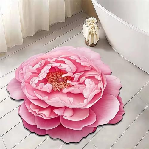 Gikleihwy Badematte mit 3D Blumenmuster Läufer, Rose Blumen Kurzflor Teppich, rutschfeste Kinderzimmer Wohnzimmer Läufer für Schlafzimmer, Küche, Bad, Couchtisch