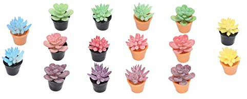 Fdit Apparence Réaliste Mini Pot de Fleurs de 16 Plantes pour Maison de Poupée, Plantes Succulentes Miniatures en Résine pour Intérieur de Voiture et Décoration de Maison de Poupée, Mini échelle 1:12