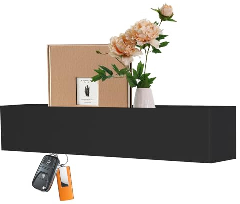 Mocrop Schlüsselbrett Mit Ablage, Wand Garderobenhaken Schwarz, 5 Haken | Minimalist-Stil Kleiderhaken Modern, Versteckte Haken, Metall Garderobenleiste, Für Flur Möbel,Schlafgemach,Küche
