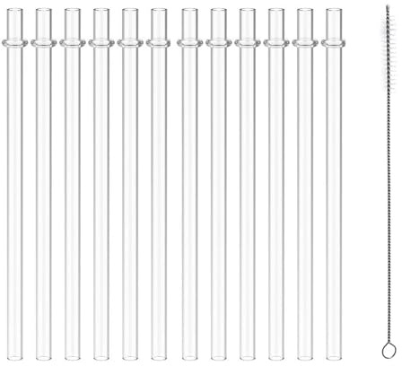 FJDRSIG 12 Pcs Clear Plastic Straws, 11 Inch Straws with Cleaning Brush