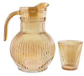 Ripple Karaffenset aus Glas – 1,8 Liter Karaffe mit 6 Gläsern Braun/Gold