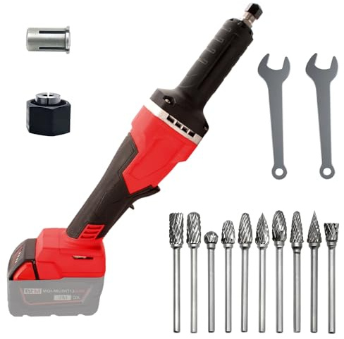 Cordless Die Grinder for Milwaukee 18V Battery,Stepless Straight Grinder | 25000 RPM Brushless Electric Straight Grinder with 10PCS 6MM Bits for Rust Removal,Grinding, Polishing,Deburring(No Battery)