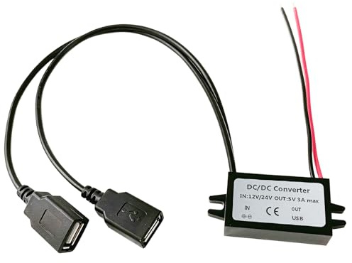 Convertisseur 12V vers 5V USB 3A Étanche IP67, Double USB DC-DC Module Buck 12W, Régulateur de Tension pour Voiture, Moto, Bateau, Camping-Car et Équipements USB