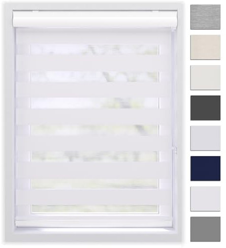 EFIXS Doppelrollo mit Kassette Montage Wand/Decke mit Bohren Breiten: 40-220, Höhe: bis 240 Hier: BxH (70 x 130) cm (Weiss) Premium Duorollo, oder ohne Bohren mit Klemmhalter am PVC-Fenster