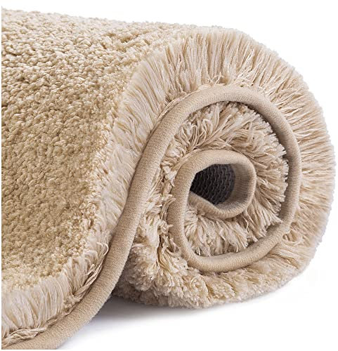 Badematte rutschfest Badteppich Verdickt Badezimmerteppich Weich Badeteppich Flauschige Mikrofaser Badvorleger, Supersaugfähig, Maschinenwaschbar, Schnell Trocknend - 40 x 60cm (Beige)