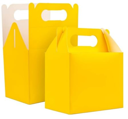 SHATCHI 20Pcs Yellow Party Food Lunch Boxes Takeaway Containers 14x12x10 cm - Meal Treat, Candy, Cookie, Toys, Cake Packing for Kids Birthday, Wedding, Catering Events, Picnics Party Bags
