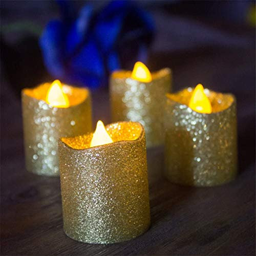 Ulalaza Gold Glitter Votivkerze Batteriebetriebene flammenlose LED Teelichtkerze für Hochzeitsfest Weihnachtsdekorationen (20er Pack)