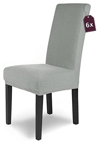 SCHEFFLER-Home Stuhlhussen Stretch Luna/Stuhlhussen 6er Set Grau/elastische Flanell Stuhlabdeckungen/Stuhlhussen Schwingstühle/Hussen Stuhl Überzieher mit Gummiband/Stuhlhussen Samt