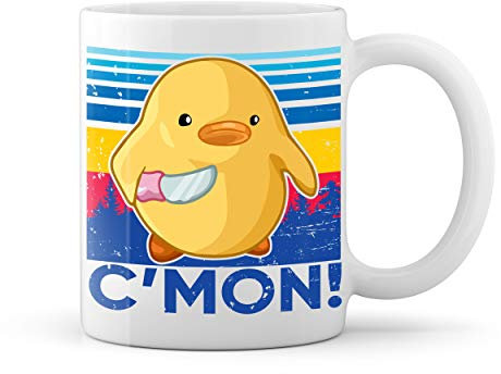 Duck with Knife C Mon Vintage White Coffee Mug