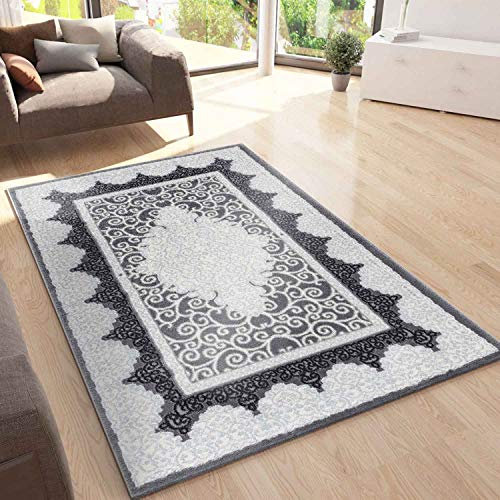 VIMODA Teppich kurzflor Moderner Orientteppich mit Glitzergarn in Grau Schwarz Weiß, für Wohnzimmer, Schlafzimmer, Maße:120x170 cm