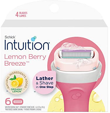 Schick Intuition Nachfüller, Zitronenbeeren-Brise Rasierer für Frauen, Intuition Rasierklingen, Nachfüllpackung mit Bio-Zitrone, 6 Stück