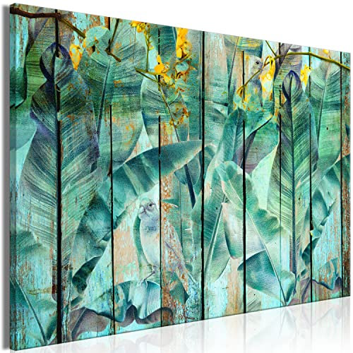 murando - Wandbilder XXL tropische Blätter 120x80 cm Leinwandbild 1 tlg Kunstdruck modern Wandbilder XXL Wanddekoration Design Wand Bild - Holzoptik Papageien Vögel Dschungel b-C-0988-b-a
