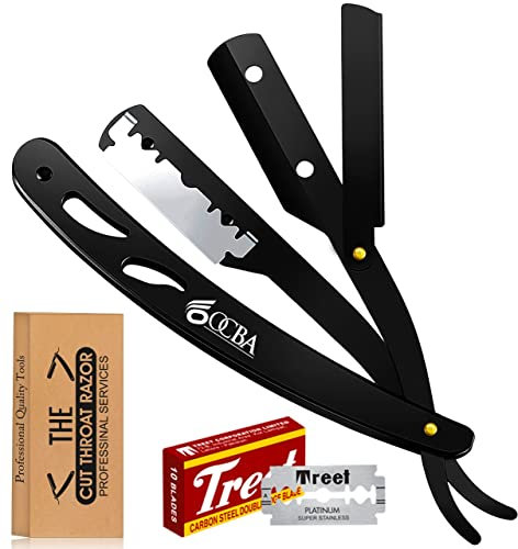 OCBA Barber Razor Wooden Shaving Razor Light Weight Razor Professional Barber Razor (Black Razor), 3 Piece Set