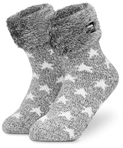 CityComfort Slipper Socks Women Teenagers - Fluffy Socks Non Slip Warm Fleece One Size Lounge Wear - Gifts for Women (Two Tone Grey)