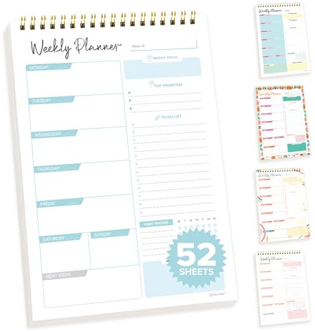Decorably 17.8x25.4 cm Wochenplaner-Block – 58 Blatt Wochenplaner, Wochenplaner, Abreißen, Kalender, Notizblock zum Abreißen, Wochenplaner Pad, We. ekly Notizblock