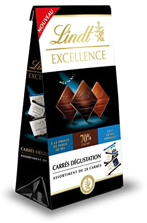 Lindt - Sachet de chocolat mini carrés EXCELLENCE - Assortiment de Chocolats Noir 70%, Noir Fleur de Sel et Lait Extra Fondant, 154g