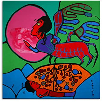 Norval Morrisseau Naive Art Painting Poster Dreaming of The Astral Flugzeug Malerei Leinwand Wandkunst Wohnzimmer 30 x 30 cm