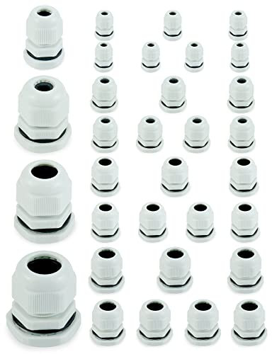 QWORK® 32 Pezzi Pressacavi, Connettore pressacavo in plastica impermeabile IP68, M12, M16, M20, M25
