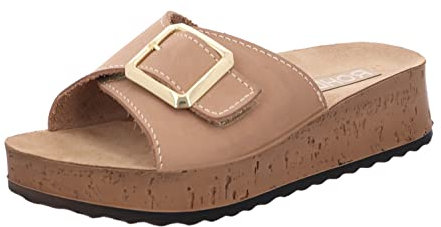 Rohde Damen Pantolette Leder Kurzpantolette Klettverschluss Plateau Cortona 6215, Größe:40 EU, Farbe:Braun
