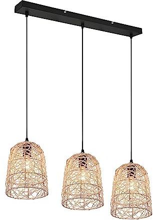 Reality Leuchten Pendelleuchte Lovis R31143036, Metall Schwarz matt, Rattangeflecht, exkl. 3x E27