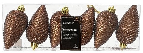 Kaemingk Christbaumschmuck Zapfen Kunststoff 8cm x 6 Stück Weihnachtskugeln Christbaumkugeln Espressobraun lederbraun - Schokobraun - kastanienbraun - kupferbraun - Zimt