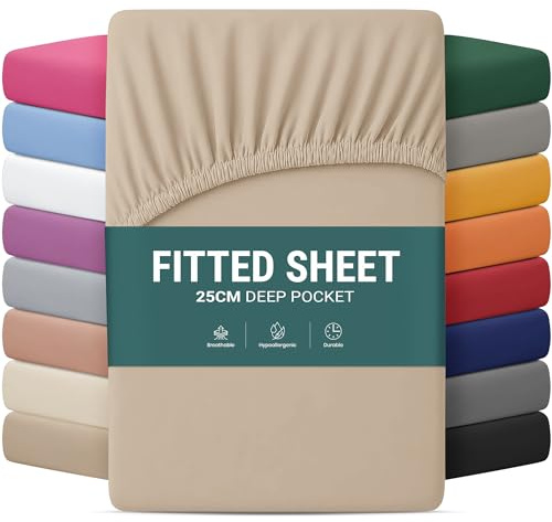Yorkshire Bedding Fitted Sheets Super King Size 25 CM Beige Bed sheets with Elastic Corners Easy Care Soft Brushed Microfiber Fabric Breathable Shrinkage Fade-Resistant Bedsheets