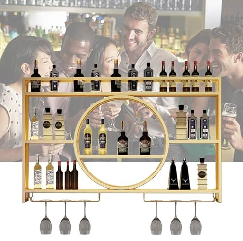 SARKEY Weinregal Aus Metall Schwarz Für 20 Flaschen,barschrank,weinschrank,Flaschenhalter, Metall Aufbewahrung, Wandmontage, Hängerega Für Küche Esszimmer Bar (Color : Gold, Size : 100x15x80cm)