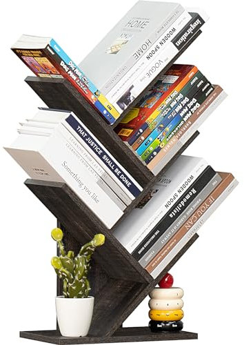 SHEEPAM 5-Ebenen-Bücherregal mit Baumform, Modern, Holz, Lackiert Blau, 5 Regale, 5 kg Tragfähigkeit, Freistehend, Arbeitszimmer