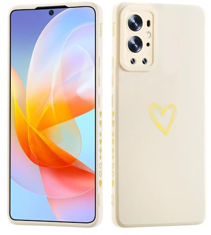 LENGRACE für Oneplus 9 PRO 5G Liebesmuster Hülle,Galvanik Goldfarbene Herzmuster Stilvoll für Mädchen Frauen Stoßfeste Silikon TPU Handyhülle-Weiß