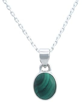 mantraroma echt Silberkette mit Malachit grüner Edelstein Damen Kettenanhänger 925 Sterlingsilber Halskette Geschenk (AK1-172-10-45)