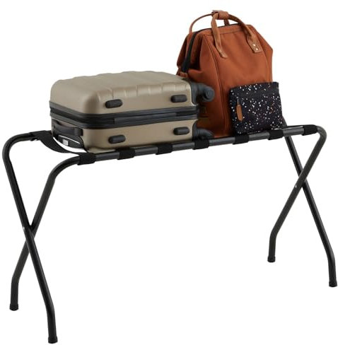 IDIMEX Porte-Valise Voyage en métal Noir, Support-Bagages Accessoire de Chambre hôtel pour Sac de Voyage et Valise, Support Valise Pliable avec 7 Sangles de Maintien