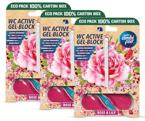Ambi Pur WC Active Gel-Block 45g Rose & Lily - WC Duft (3er Pack)