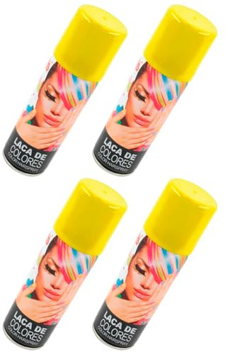 Tradineur Lot de 4 Laques Cheveux Spray Halloween 125 ml Accessoire Déguisement Carnaval Fêtes Cosplay Anniversaire Adulte Jaune