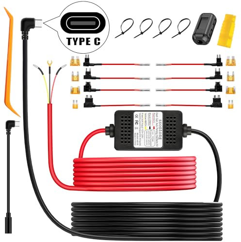 Dash Cam Hardwire Kit, ACC Hardwire Kit for Dash Camera Type C 3-Lead Hard Wire Kit 12V-24V to 5V USB-C Hard Wire Kit w/Low Voltage Protection 13ft Charger Power Cord for GPS Radar Detectors and More