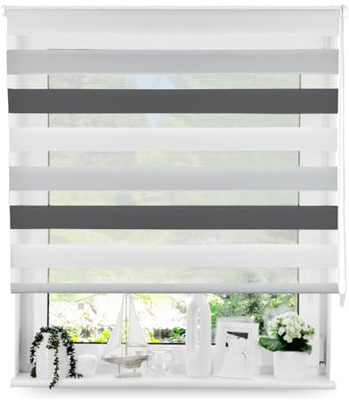 Tom'Shop Tom'Shop® Doppelrollo DuoRollo (Weiß-Grau-Schwarz 145cm x 150 cm) Duo Rollos für Fenster Schrauben mit Bohren mit Schrauben Fensterabdeckung Fensterrollo leichte Montage