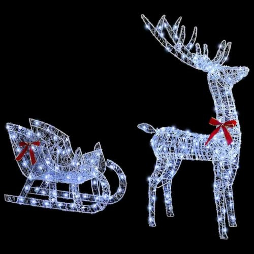 Festnight Beleuchtet Außen Led Rentier mit Schlitten 200 Led Weihnachtsdeko Figuren Rentier Outdoor Weihnachtsfiguren Garten Weihnachtsbeleuchtung Weihnachten Deko Kaltweiß