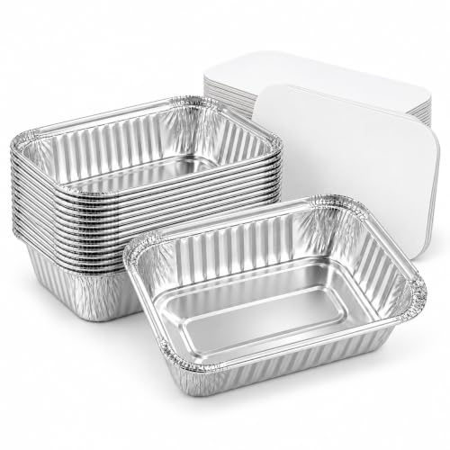 Lot de 100 Barquettes en Aluminium Jetables avec Couvercle pour Transport de Nourriture - Congélation - Barbecue - Cuisson au four 685ML
