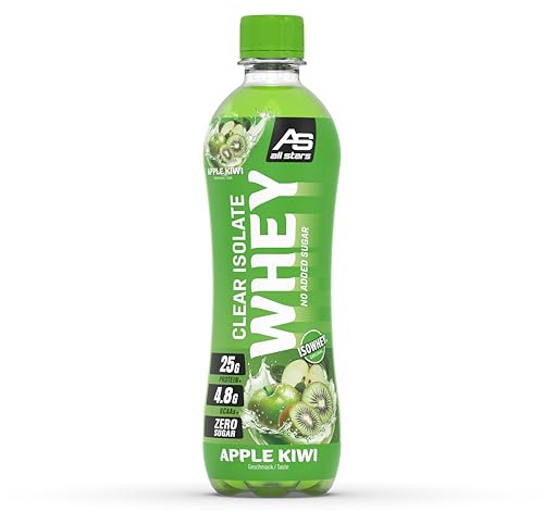 ALL STARS Clear Isolate Whey Protein Drink, 6 x 500ml, Apple-Kiwi | Protein Fertig-Getränk, ideal für das Training, 25g Whey Isolat, zuckerfrei, fettfrei, laktosefrei, 110 kcal