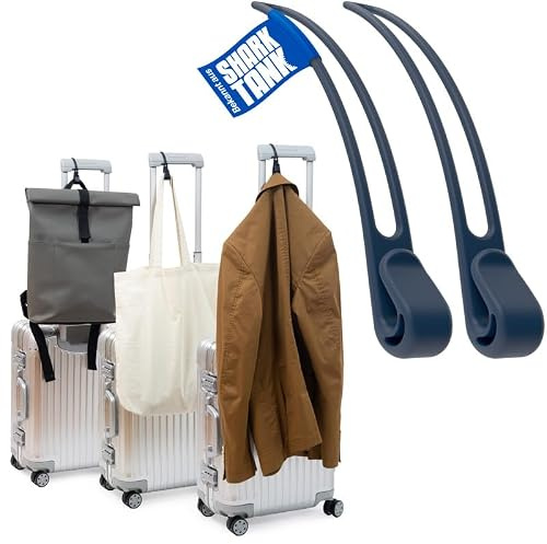 Stowey Gancio per valigia – Gancio trolley per giacca e borsa (4 pz) blu | Appendini da valigia per accessori valigia fino a 10kg, business gadget da viaggio utili, accessori viaggio uomo & donna