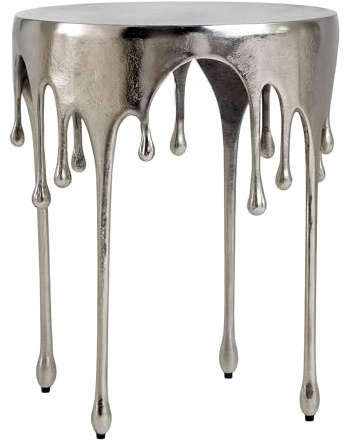 FineBuy Beistelltisch Silber 43cm Aluminium Tisch Rund - Design Anstelltisch Alu Modern - Wohnzimmertisch Metall Tropfen - Metalltisch Dekotisch Couchtisch Handmade