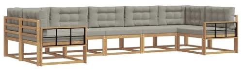 vidaXL Outdoor-Sofagarnitur mit Kissen 7 pcs Weiß und Hellgrau, Modernes Ecksofa-Set, stylische Gartenlounge, Möbel für Terrasse, wetterfest am Pool