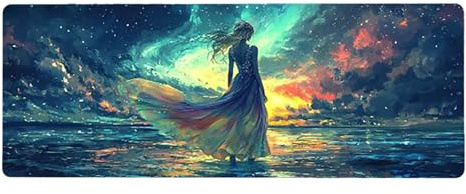 Tapis de Souris Gamer, 100x200cmx3mm, Grand Tapis de Souris XXL, Clavier Ordinateur Portable Pads, Bords Cousus, Base en Caoutchouc AntidéRapant, Men's Gifts, Femme Aurora D5YY-584
