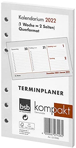 BSB Ersatzkalendarium Kompakt 2025, A6 quer, 1 Woche = 2 Seiten, 02-0086