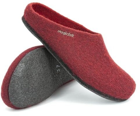 Magicfelt Filzpantoffeln 709 aus Mulesing-freier Merino-Schurwolle – Handgefertigte & anatomisch geformte Hausschuhe für Damen & Herren Größe EU 36-50 – Filzclogs mit Filz-Latex-Sohle Chianti, 36