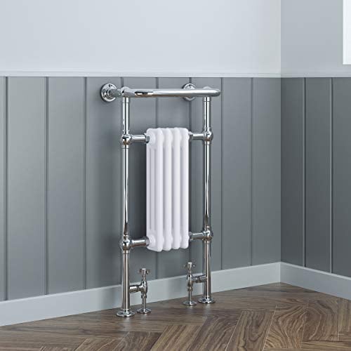 Warmehaus Traditional Heated Towel Rail Radiator 940x479mm Chrome White | Victorian Style, Column Radiator, Bathroom Towel Warmer, Free Standing, Low Carbon Steel, Central Heating