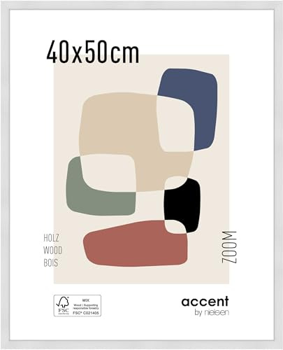 accent by nielsen Holz Bilderrahmen Zoom, 40 x 50 cm, Weiß | Holz Posterrahmen im Hoch- & Querformat zum Aufhängen Weiß matt Echtglas