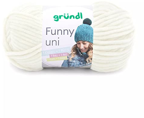 Gründl Wolle Funny uni - weiche Chenille Wolle zum Häkeln - Kuschelig und hautfreundlich - 100% Polyester - 1 Knäuel 100 g / 120 m - Nadelstärke 5-6 - creme