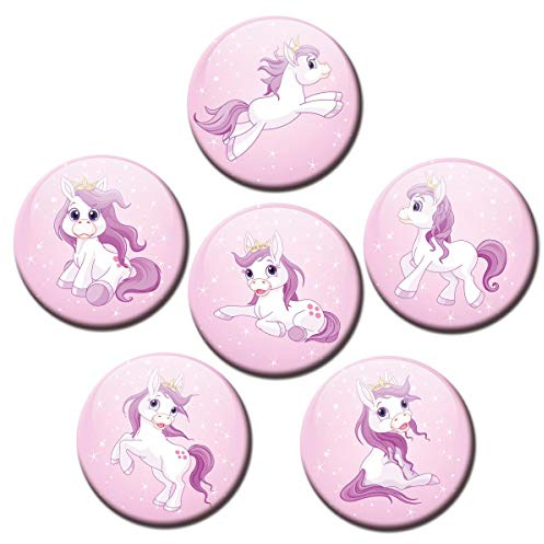 Magnete für Glasmagnettafel Pony Prinzessin Pink extra stark 6er Deko Geschenk Set Pferde Tiere lustig für Kinder groß 50mm rund Rosa
