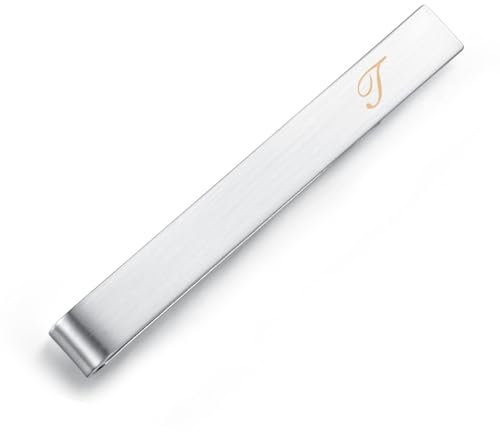 Honey Bear Homme Initiale Lettre Alphabet Pinces à Cravate,Taille Normale Acier Inoxydable pour Le Cadeau de Mariage affaires,5.4cm,Argent brossé (T 2.13inches)